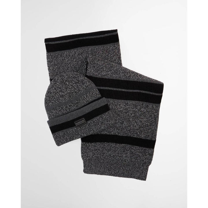Barbour Boston Beanie & Scarf Gift Set Black Grey Uomo