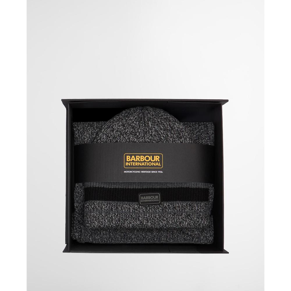 Barbour Boston Beanie & Scarf Gift Set Black Grey Uomo