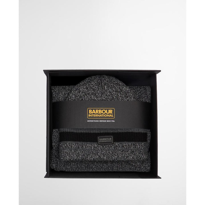 Barbour Boston Beanie & Scarf Gift Set Black Grey Uomo