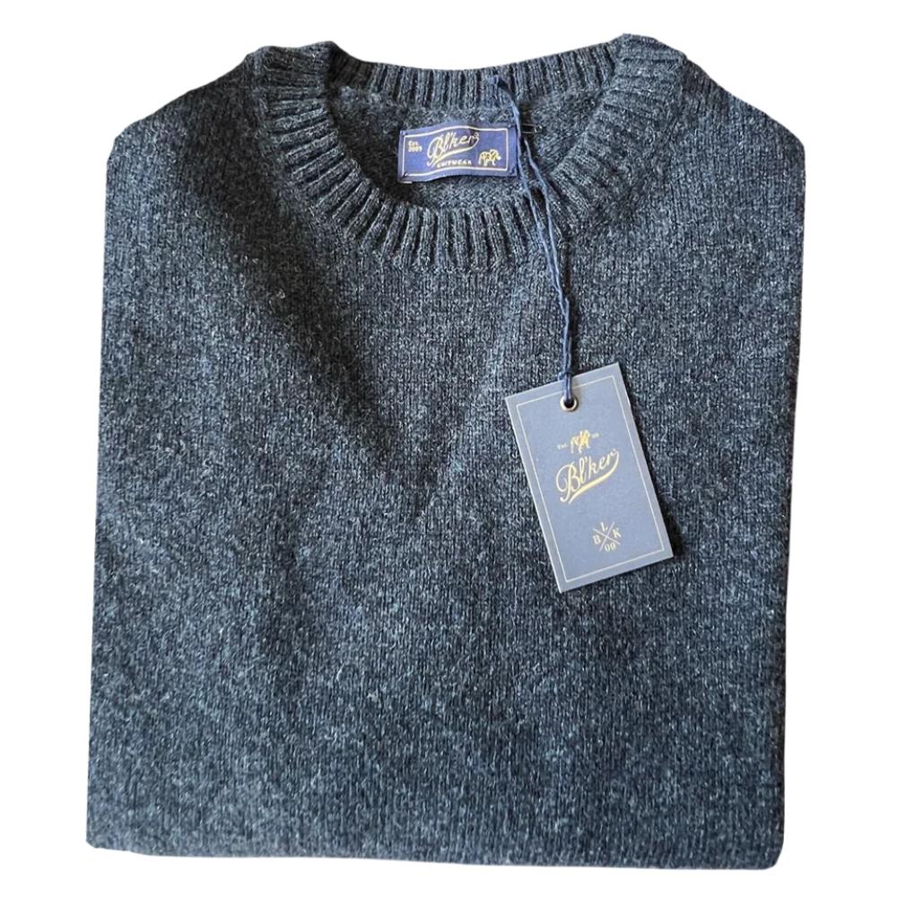 Bl'ker Maglione Girocollo Iwan in Lana Shetland Navy