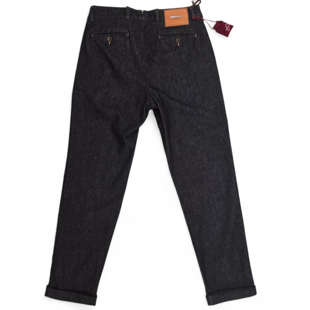 Camouflage Omar Pantalone Sartoriale Con Pince e Risvolto Denim Blu Scuro Profondo Uomo