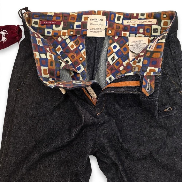 Camouflage Omar Pantalone Sartoriale Con Pince e Risvolto Denim Blu Scuro Profondo Uomo