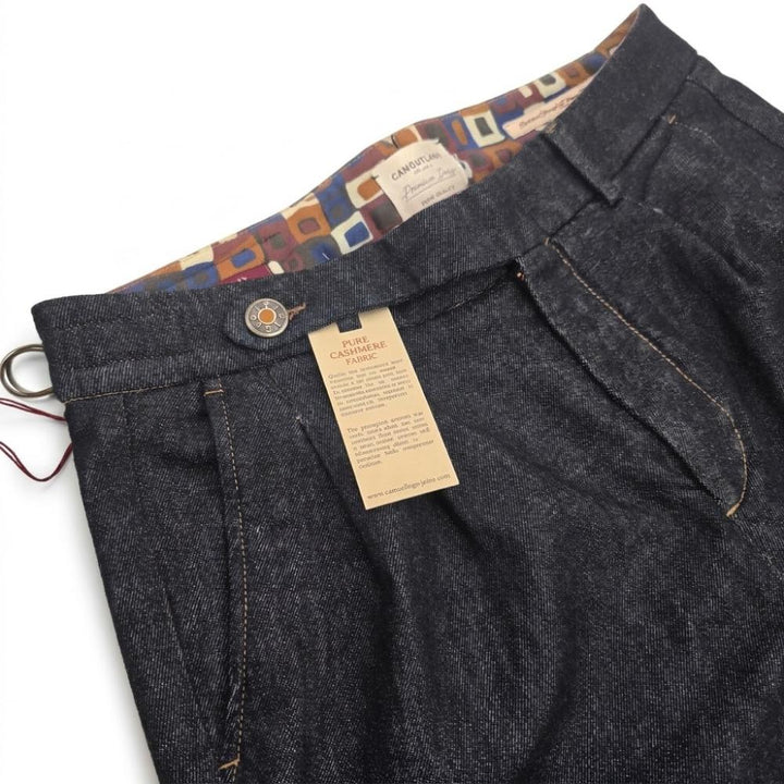 Camouflage Omar Pantalone Sartoriale Con Pince e Risvolto Denim Blu Scuro Profondo Uomo