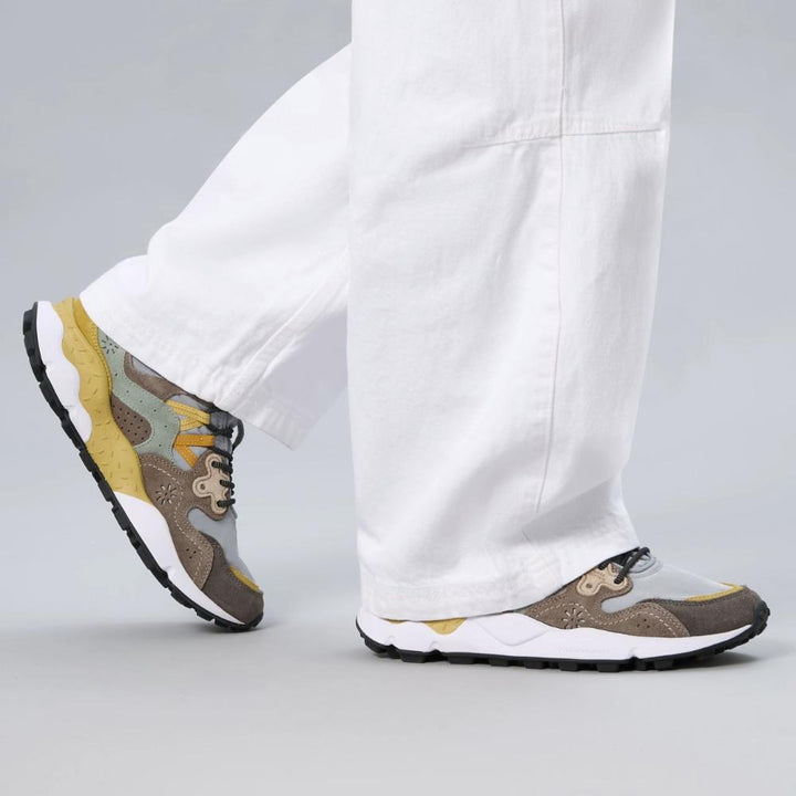 Flower Mountain Yamano 3 Sneakers Suede Tessuto Tecnico Antracite Giallo Uomo