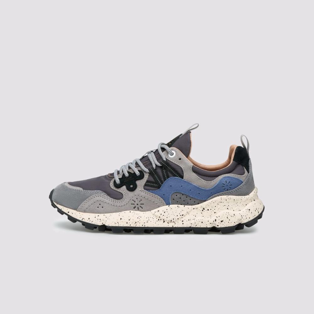 Flower Mountain Yamano 3 Sneakers Suede Tessuto Tecnico Grigio Scuro Blu Azzurro Uomo