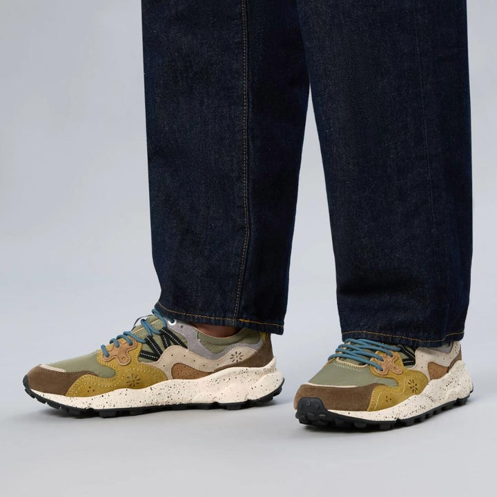 Flower Mountain Yamano 3 Sneakers Suede Tessuto Tecnico Marrone Verde Cognac Uomo