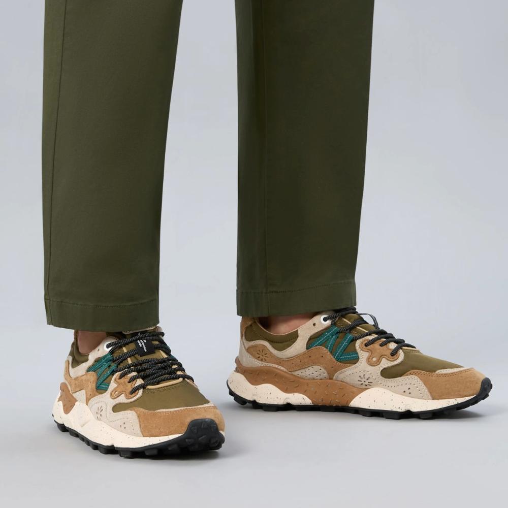 Flower Mountain Yamano 3 Sneakers Suede Tessuto Tecnico Marrone Verde Perolio Uomo