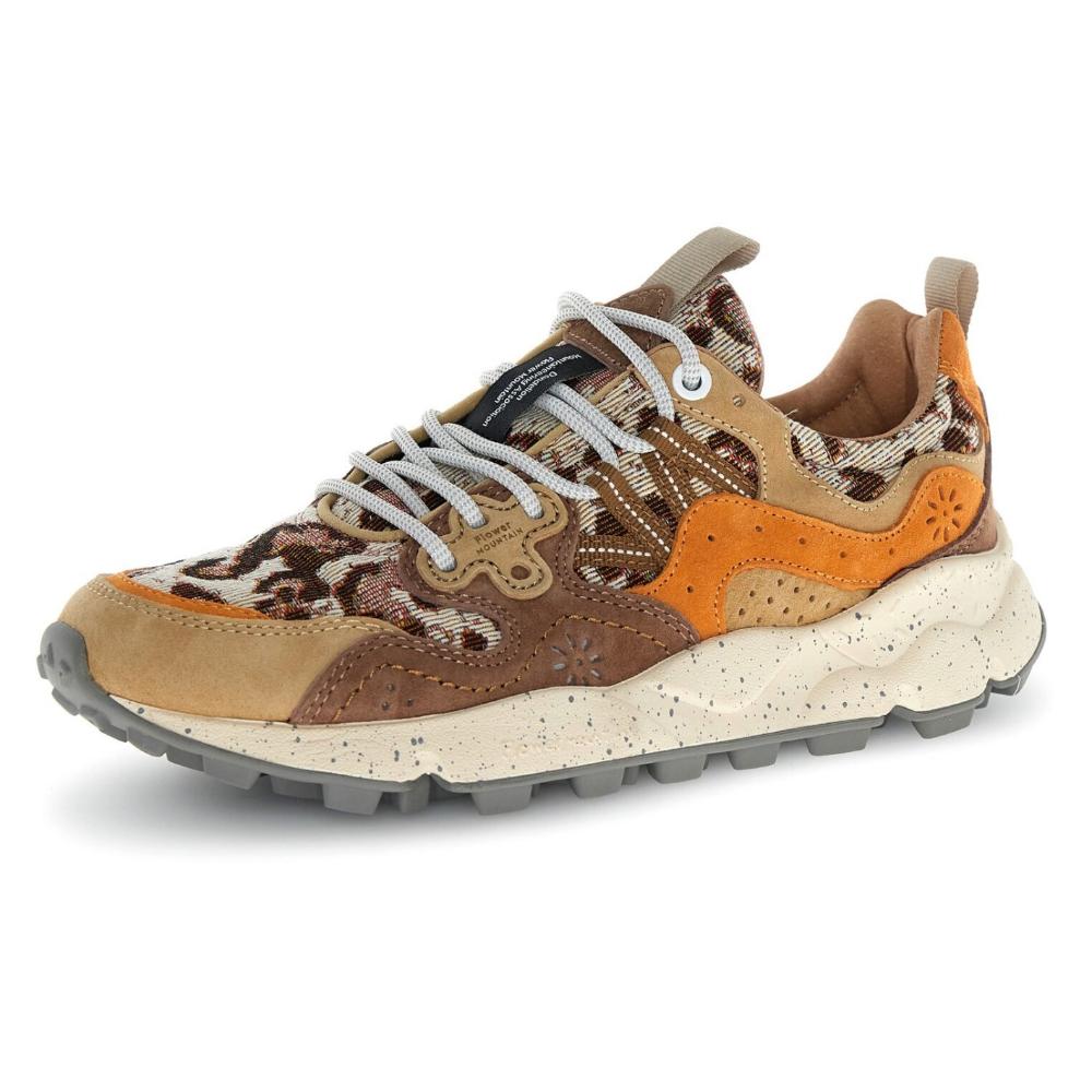 Flower Mountain Yamano 3 Suede Fabric Checked Light Orange Brown Orange Donna