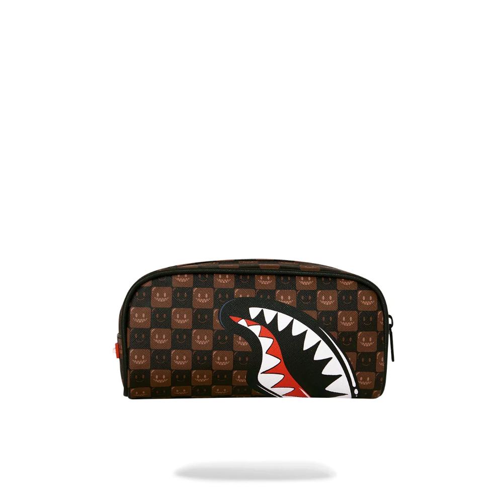 Sprayground Astuccio Sharks In Paris WTF Bubble Brown Check Pouch