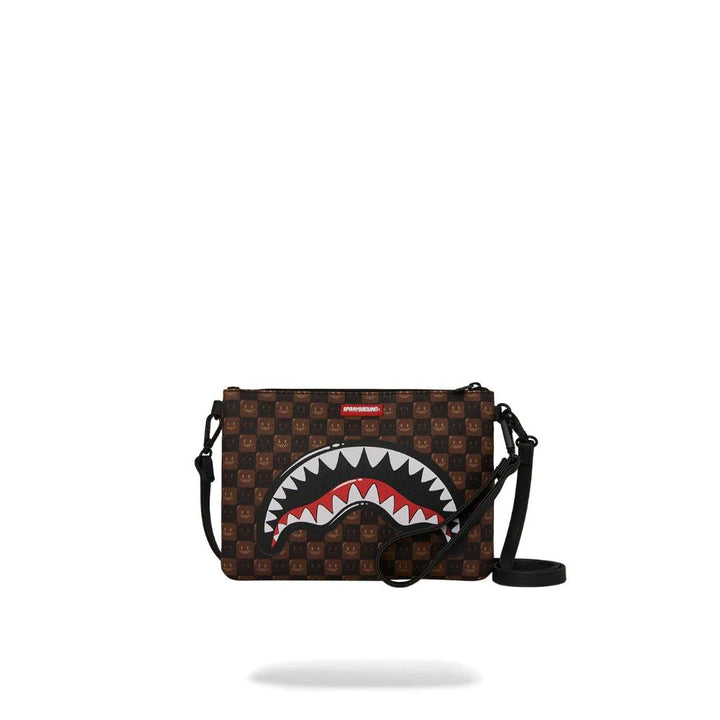 Sprayground Pouchette Sharks In Paris WTF Bubble Brown Check Crossover Clutch