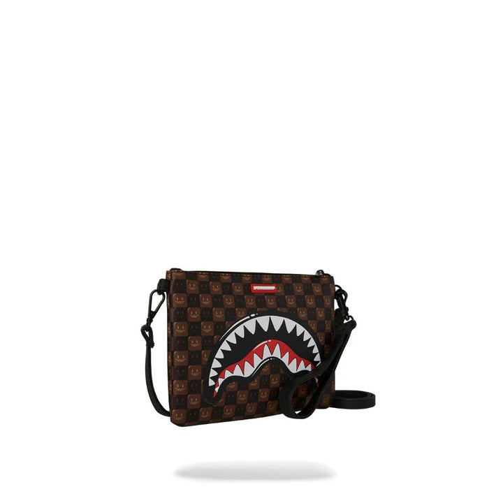 Sprayground Pouchette Sharks In Paris WTF Bubble Brown Check Crossover Clutch