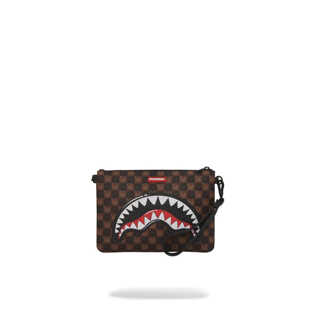 Sprayground Pouchette Sharks In Paris WTF Bubble Brown Check Crossover Clutch