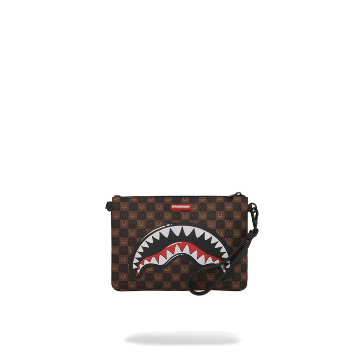 Sprayground Pouchette Sharks In Paris WTF Bubble Brown Check Crossover Clutch