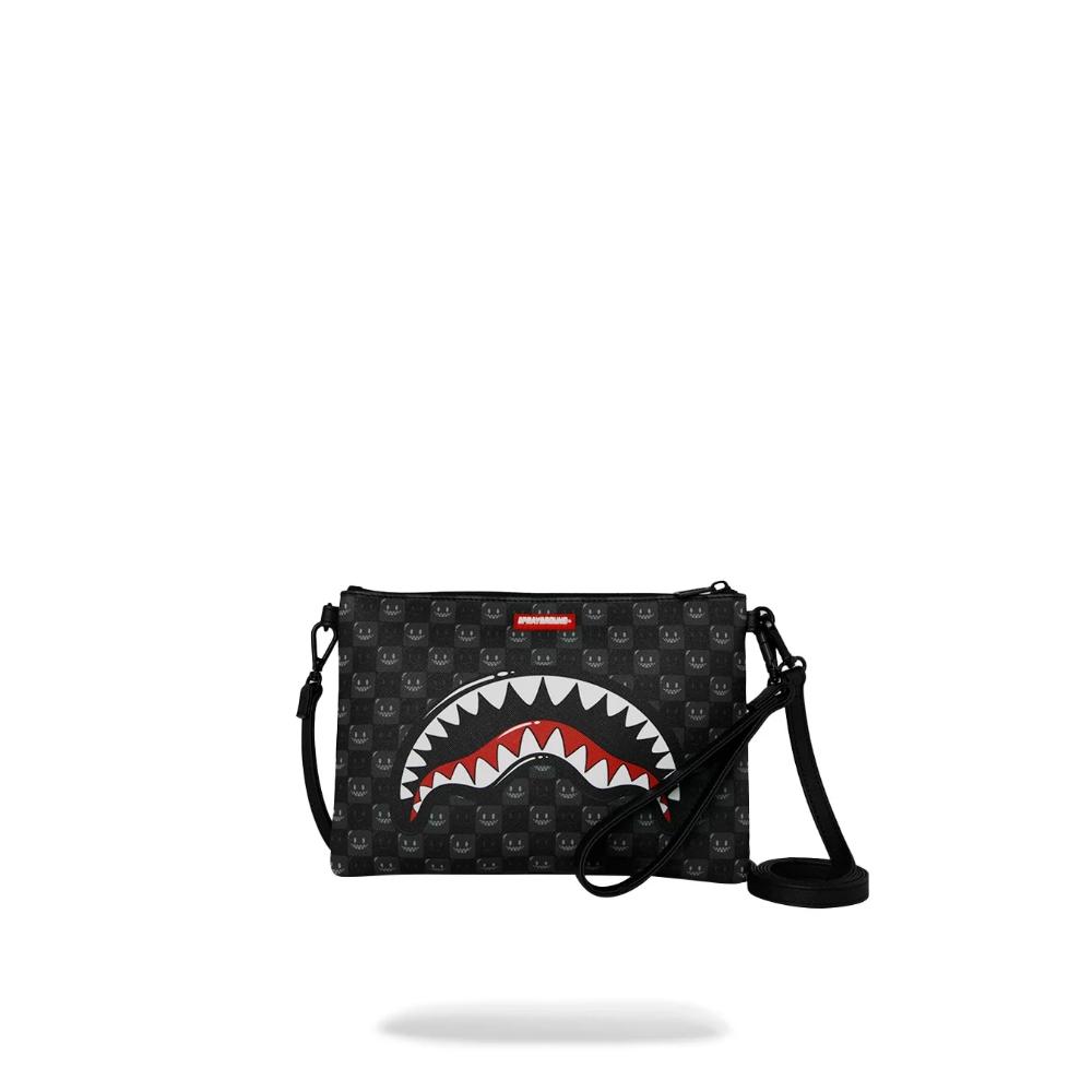 Sprayground Pouchette Shaeks In Paris WTF Bubbly Black Check Crossover Clutch
