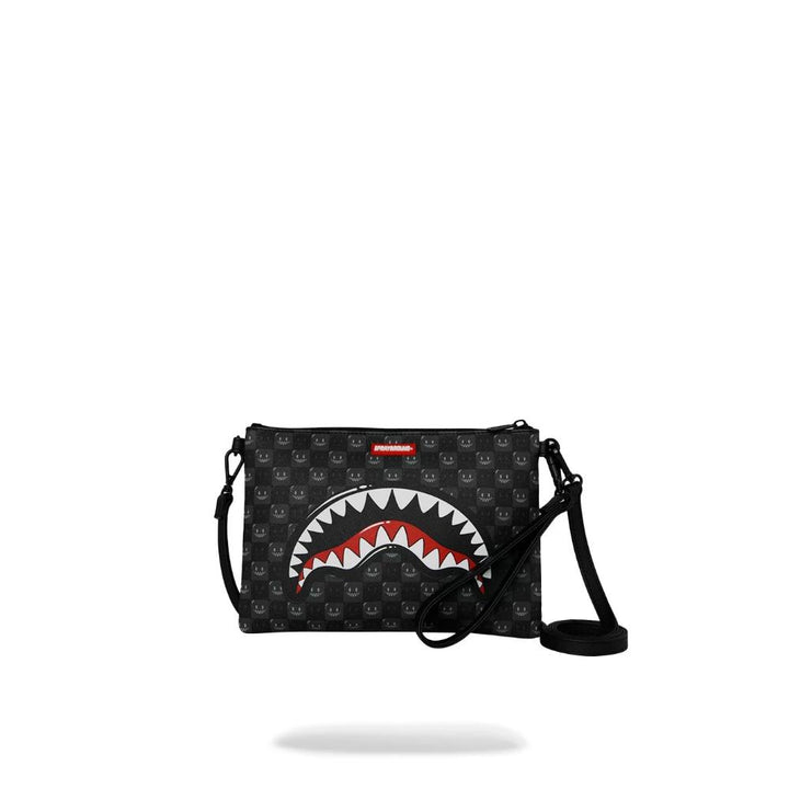 Sprayground Pouchette Shaeks In Paris WTF Bubbly Black Check Crossover Clutch