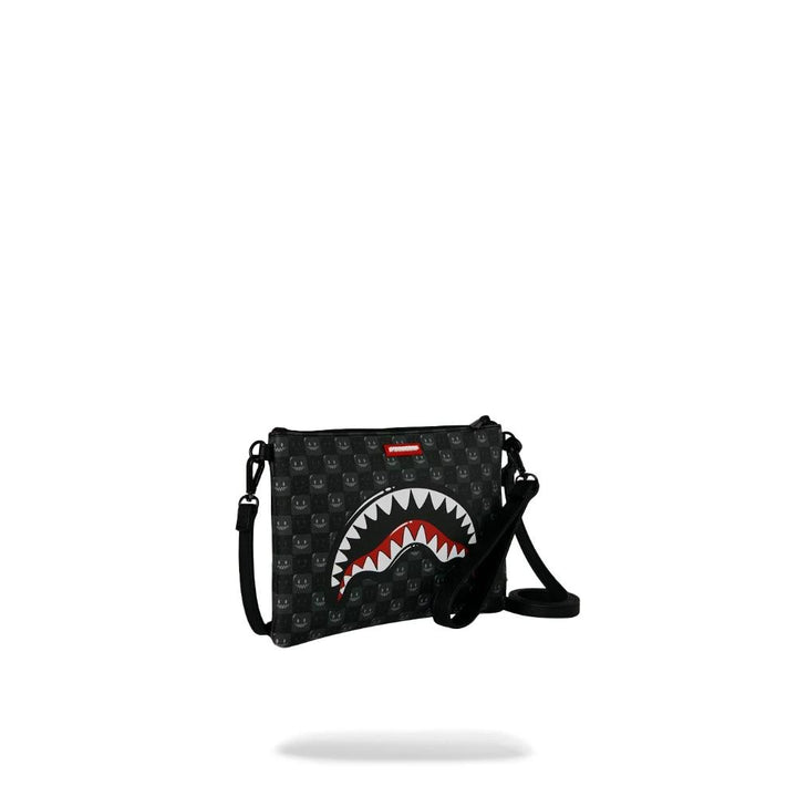 Sprayground Pouchette Shaeks In Paris WTF Bubbly Black Check Crossover Clutch
