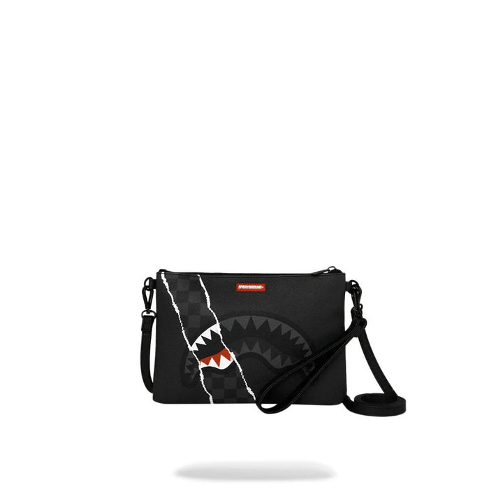 Sprayground Pouchette Center Rip Revealing Gray Check Crossover Clutch