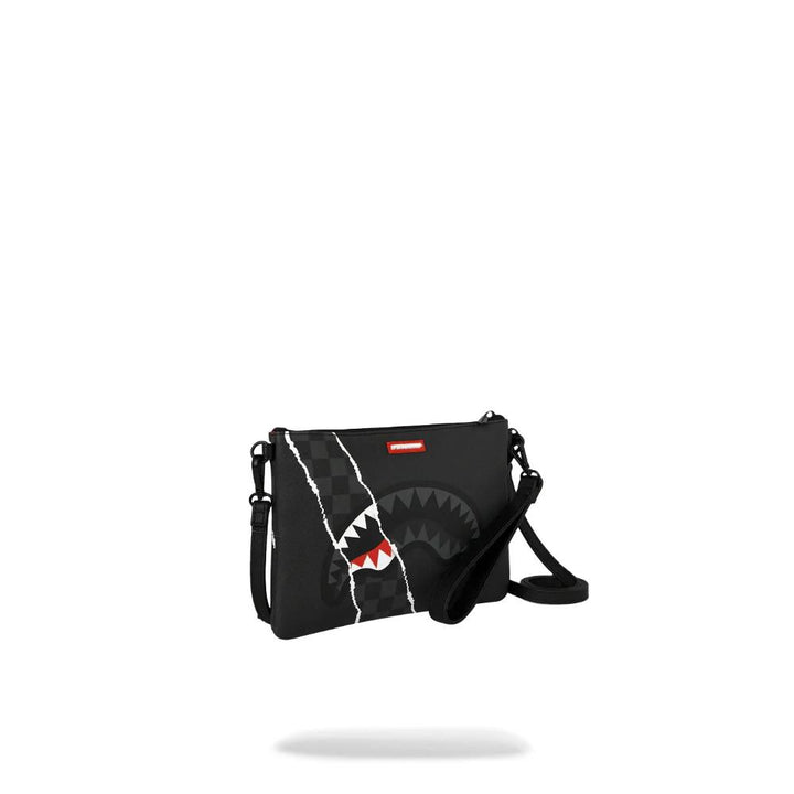 Sprayground Pouchette Center Rip Revealing Gray Check Crossover Clutch