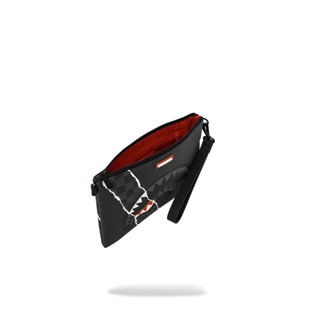 Sprayground Pouchette Center Rip Revealing Gray Check Crossover Clutch
