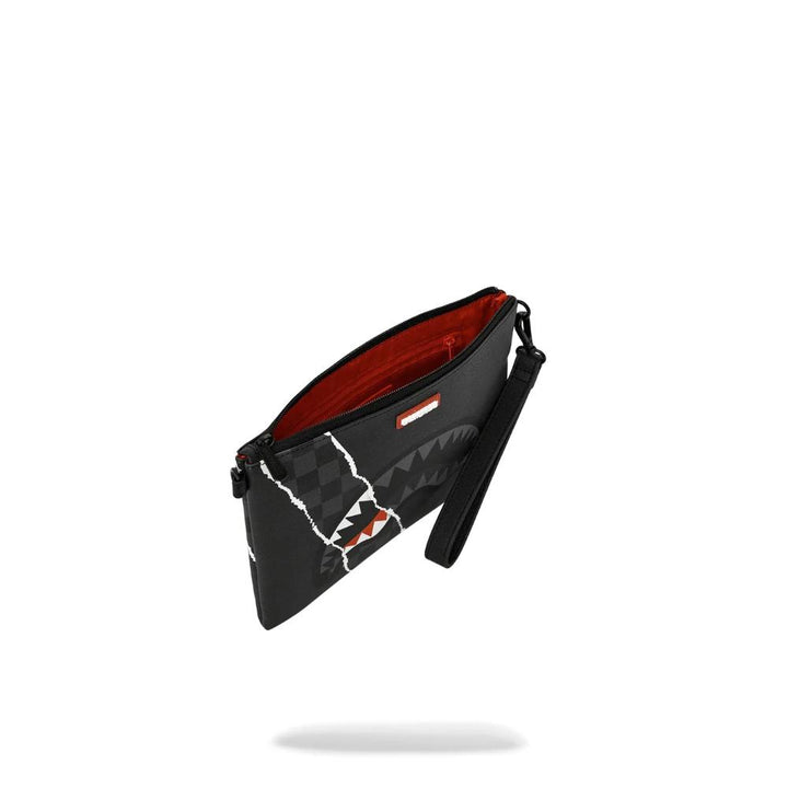 Sprayground Pouchette Center Rip Revealing Gray Check Crossover Clutch