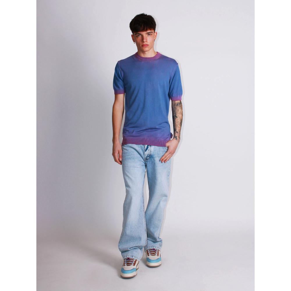 Berna T-shirt in Maglia Sfumata Uomo Viola-Fucsia