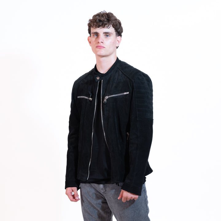 Berna Biker Camoscio In Pelle Vera Uomo Black