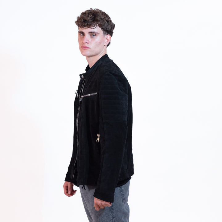 Berna Biker Camoscio In Pelle Vera Uomo Black