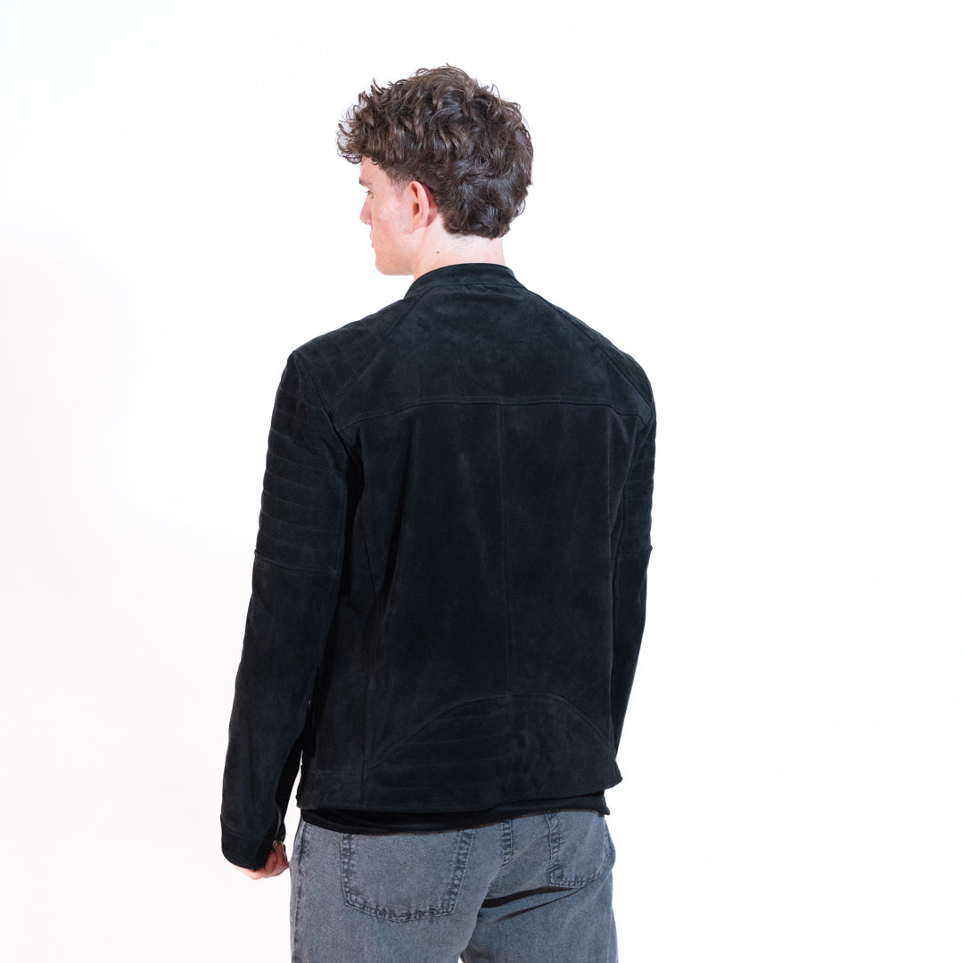 Berna Biker Camoscio In Pelle Vera Uomo Black