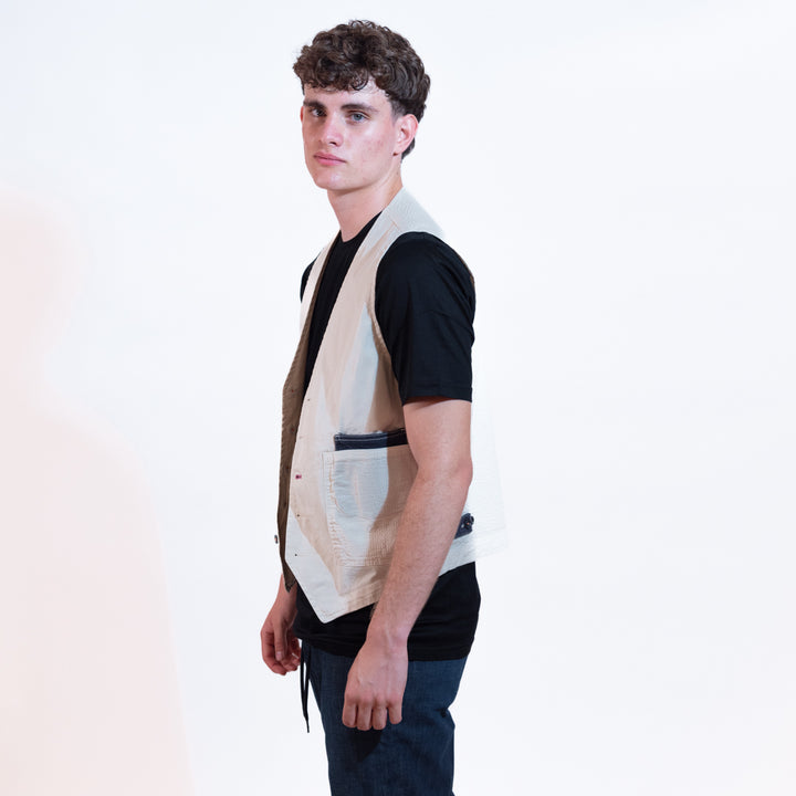 Berna Gilet Inserti Denim Uomo Panna