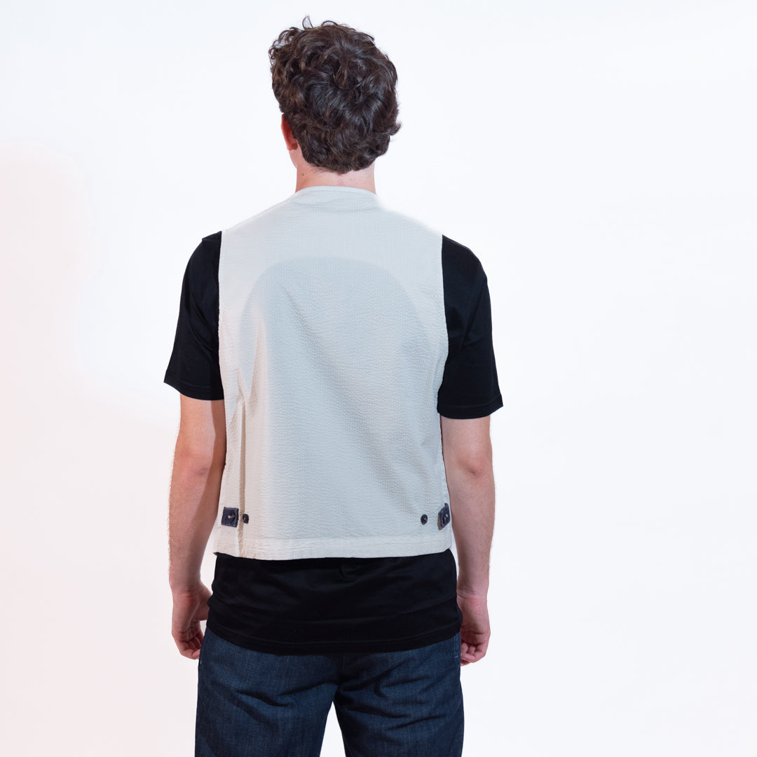 Berna Gilet Inserti Denim Uomo Panna