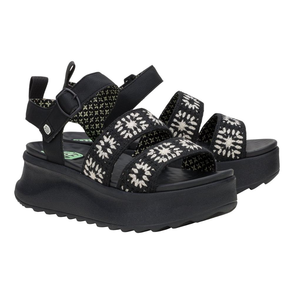 Hey Dude Delray Buckle Cottage Crochet Donna Nero