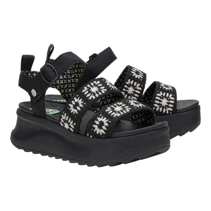 Hey Dude Delray Buckle Cottage Crochet Donna Nero
