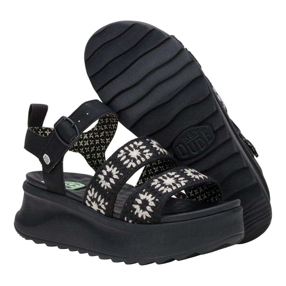 Hey Dude Delray Buckle Cottage Crochet Donna Nero