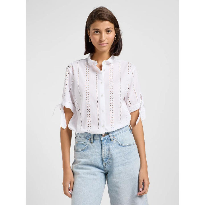 Lee Camp Tie Sleeve Button Up Donna Bright White