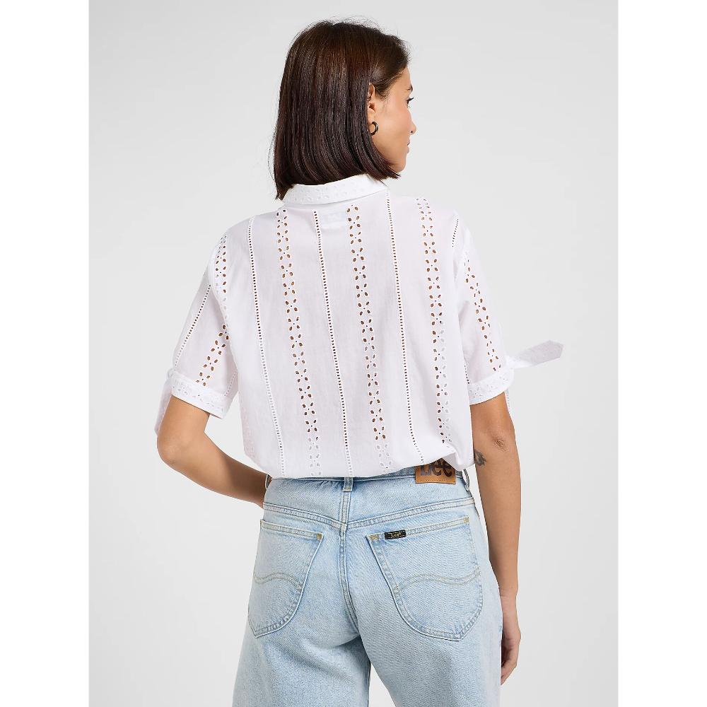 Lee Camp Tie Sleeve Button Up Donna Bright White