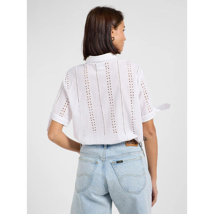 Lee Camp Tie Sleeve Button Up Donna Bright White