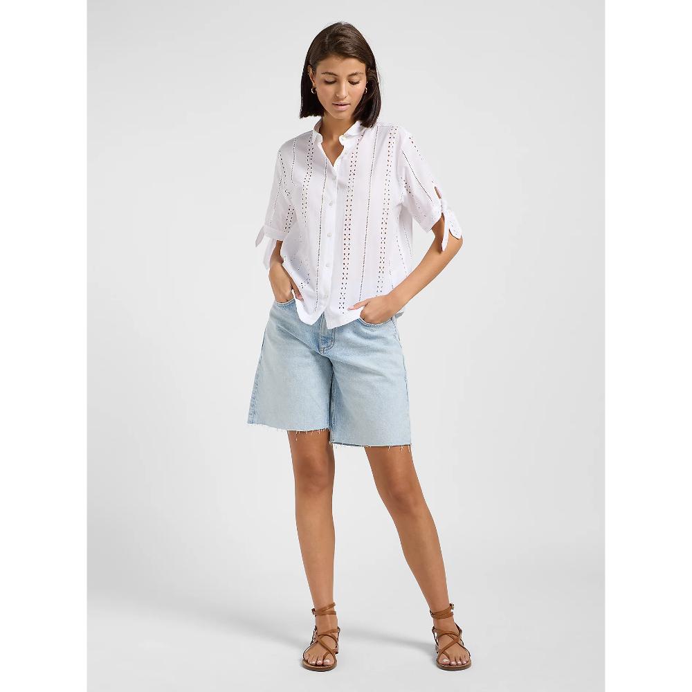 Lee Camp Tie Sleeve Button Up Donna Bright White
