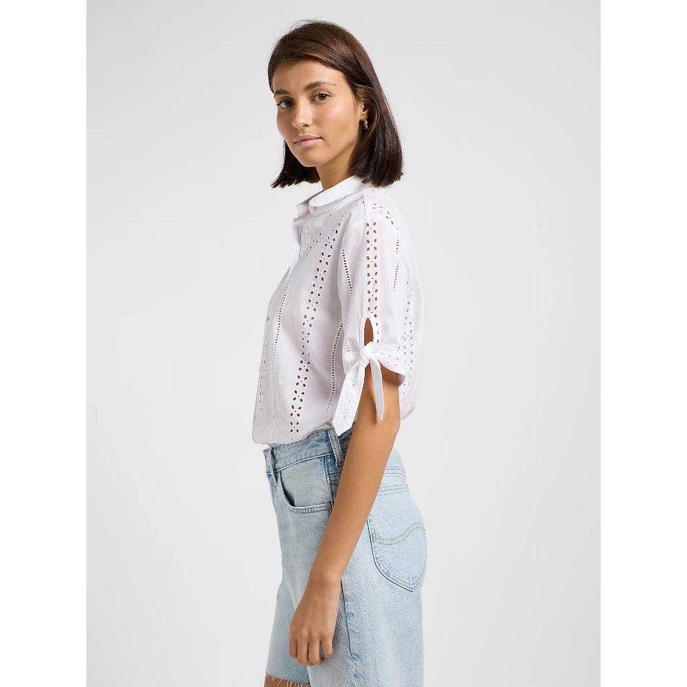 Lee Camp Tie Sleeve Button Up Donna Bright White