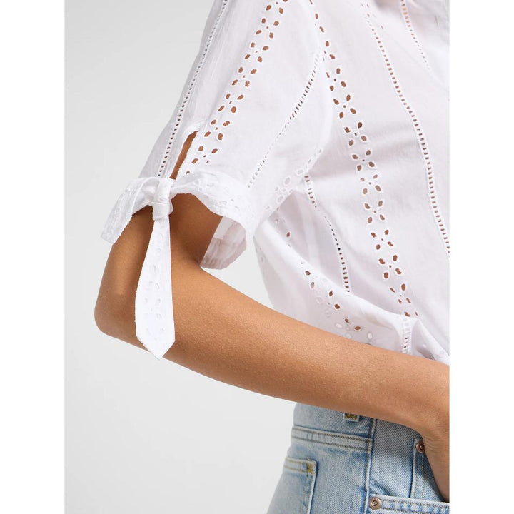 Lee Camp Tie Sleeve Button Up Donna Bright White