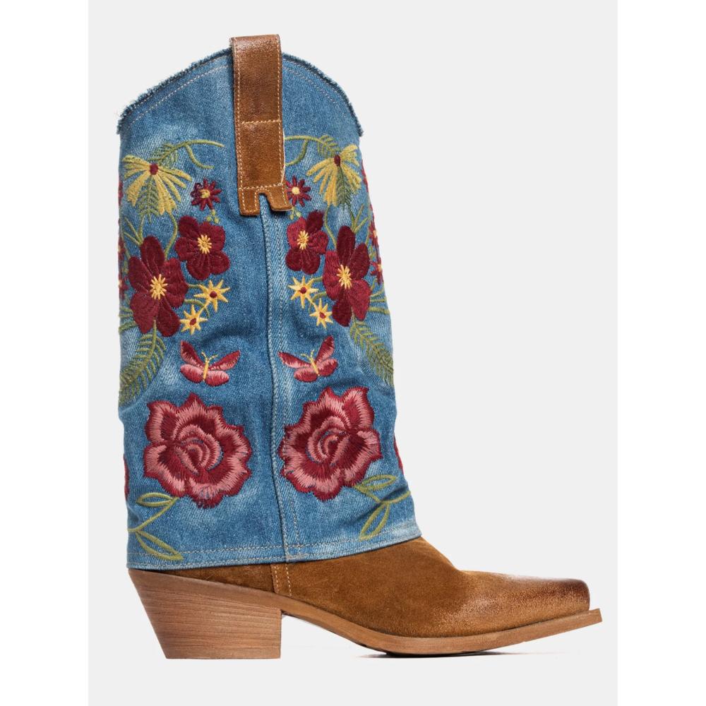 Metisse Stivali Texani Camoscio Cuoio Jeans Donna
