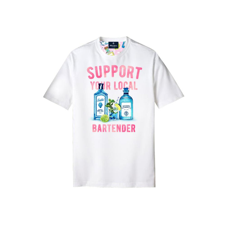 Alley Docks T-shirt Optical White con Stampa “support your local bartender” Uomo