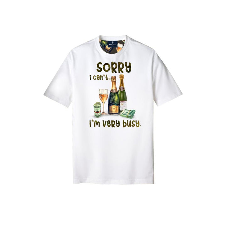 Alley Docks T-shirt Optical White con Stampa “sorry i can't, i'm very busy” Uomo