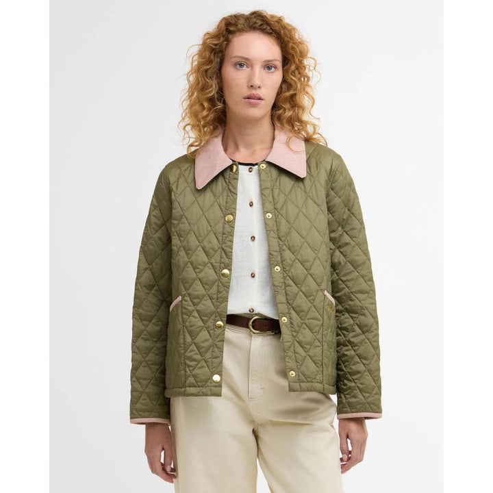 Barbour Giacca Trapuntata Liddesdale Cropped Icons Bleached Olive Donna