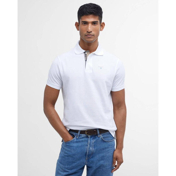Barbour Tartan Pique Polo White Dress Uomo