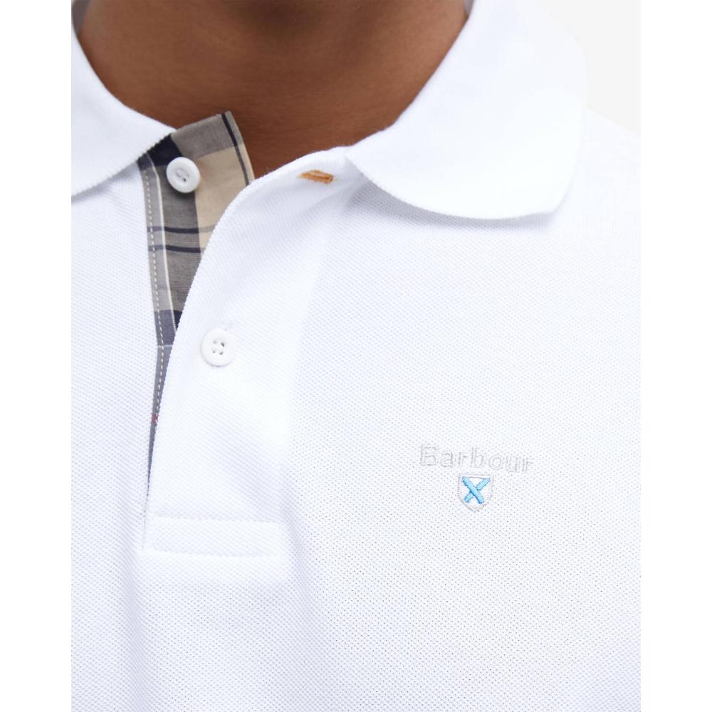 Barbour Tartan Pique Polo White Dress Uomo