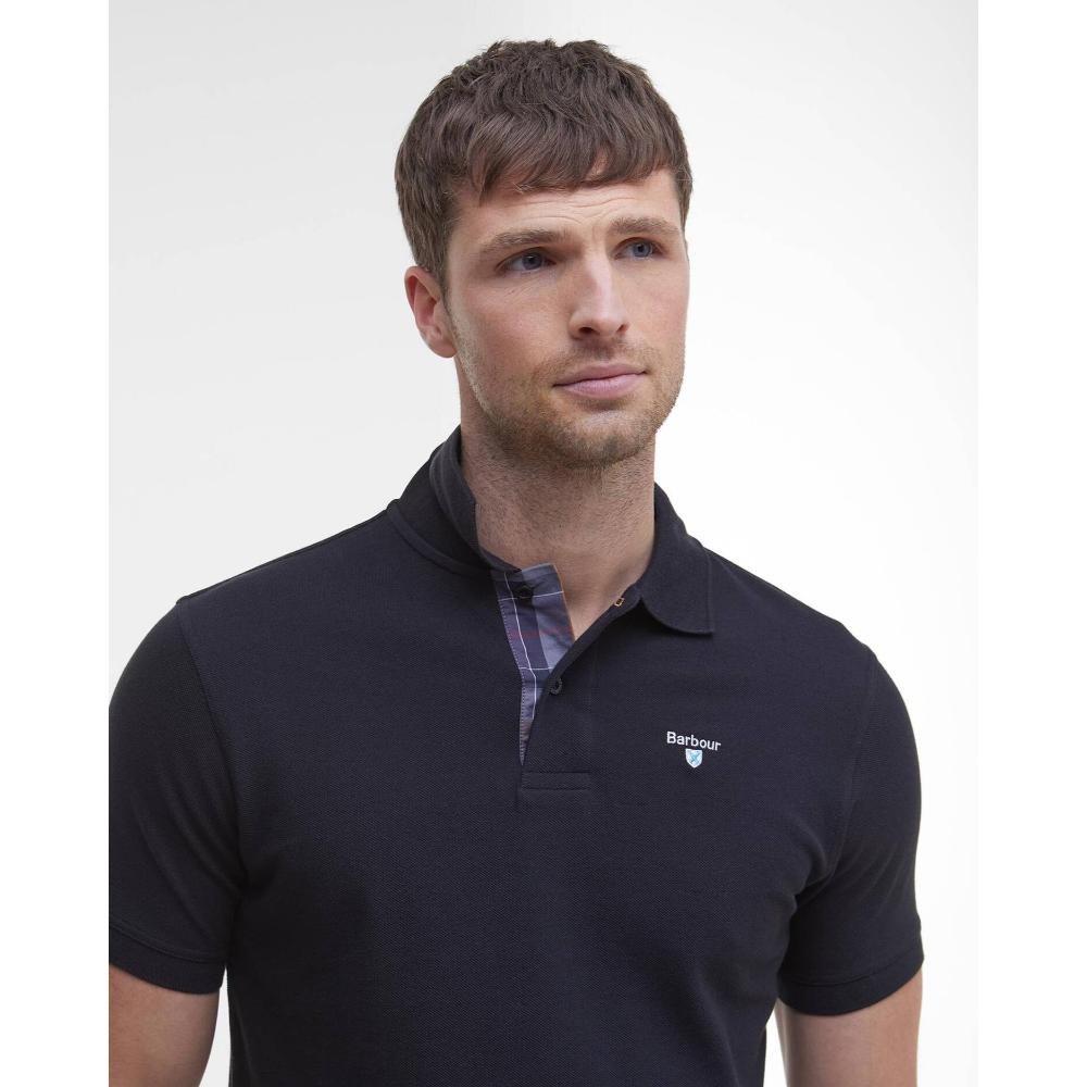 Barbour Tartan Pique Polo Black Modern Uomo