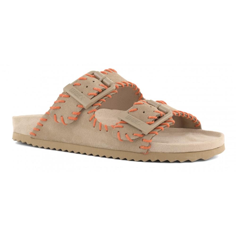 Colors Of California Slofi Sandalo In Pelle Scamosciata e Stitching Donna Mud