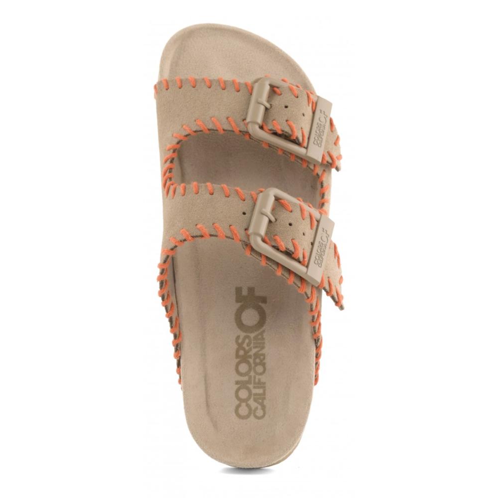 Colors Of California Slofi Sandalo In Pelle Scamosciata e Stitching Donna Mud