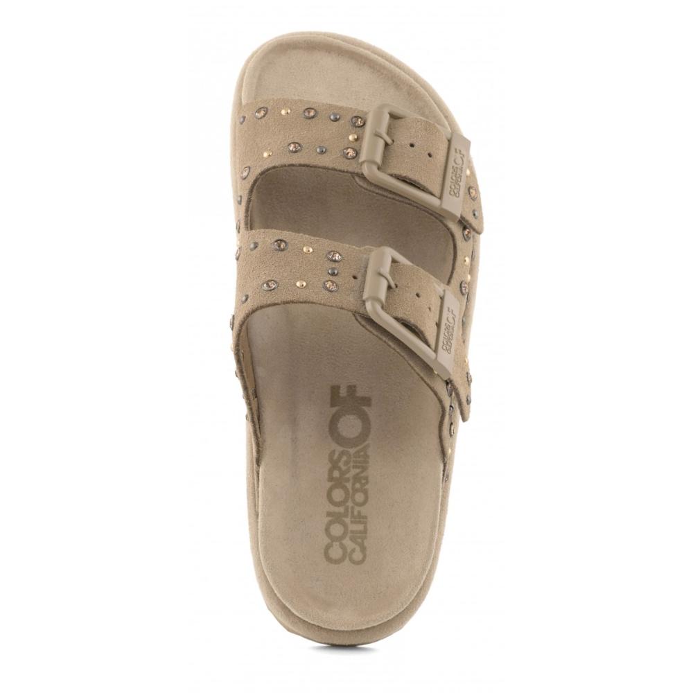 Colors Of California Slofiw Sandalo In Pelle Scamosciata e Strass Donna Mud