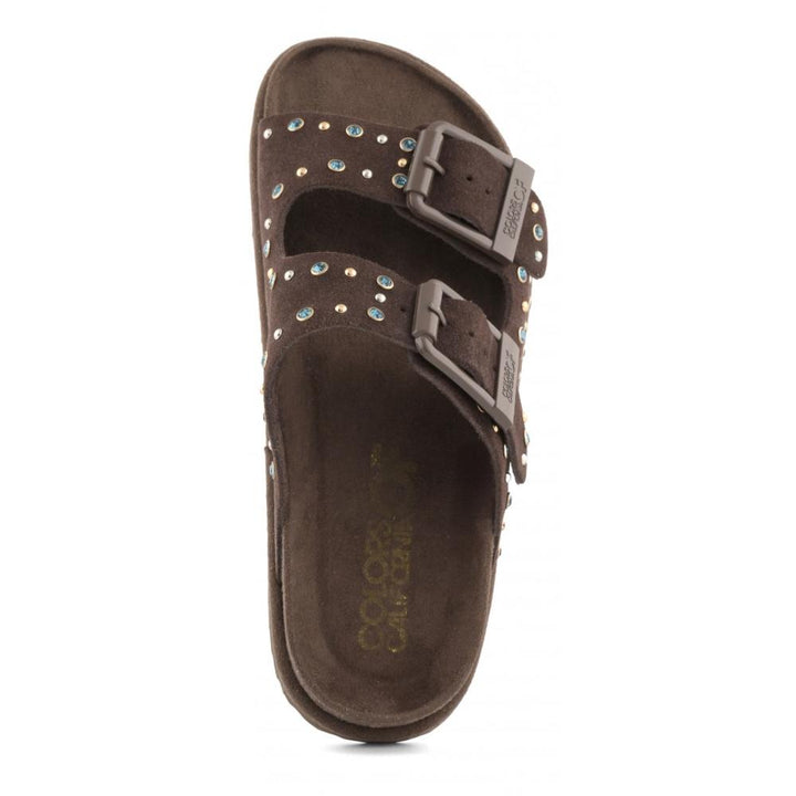 Colors Of California Slofiw Sandalo In Pelle Moka Donna